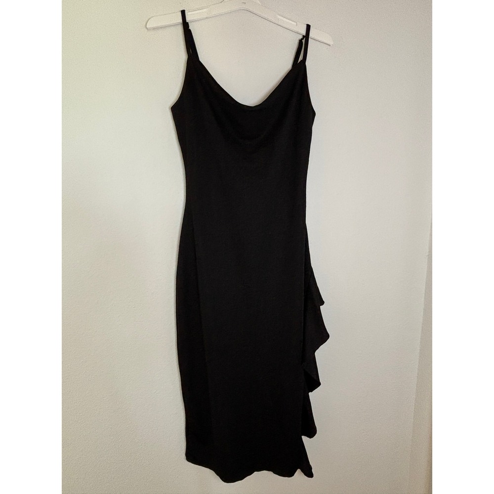 Forever 21 Black Cowl Neck Ruffle Side Slit Midi Dress Medium